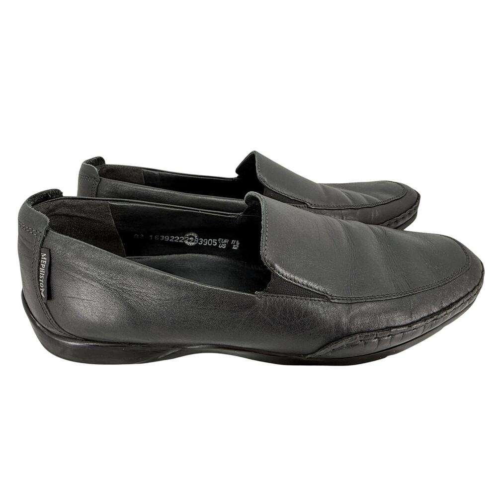 Mephisto Cool-Air Black Leather Slip On Loafers Men's US 12 EUR 46 Comfort Shoes